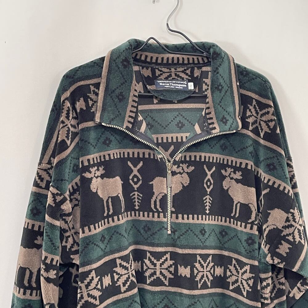 Norm Thompson Velour Pullover Moose Fair Isle 1/2 Zip Sweatshirt Shacket Large - Picture 4 of 12